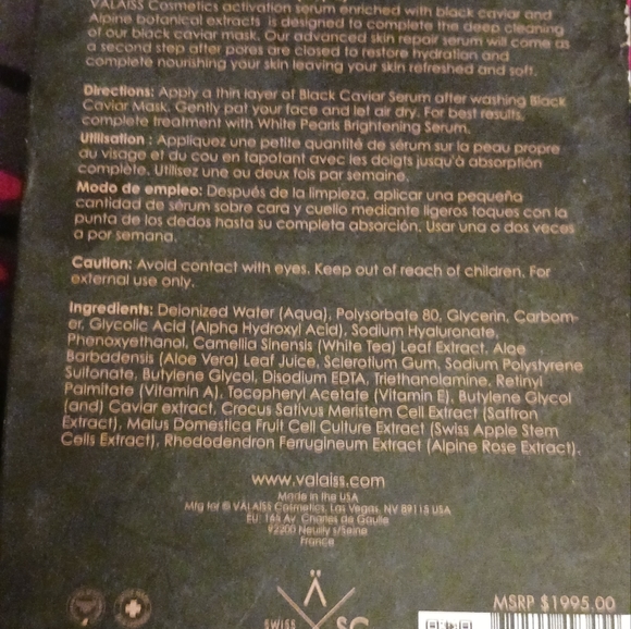 Valaiss Switzerland black cavier activation serum step 2!!! New in box! - Picture 4 of 4